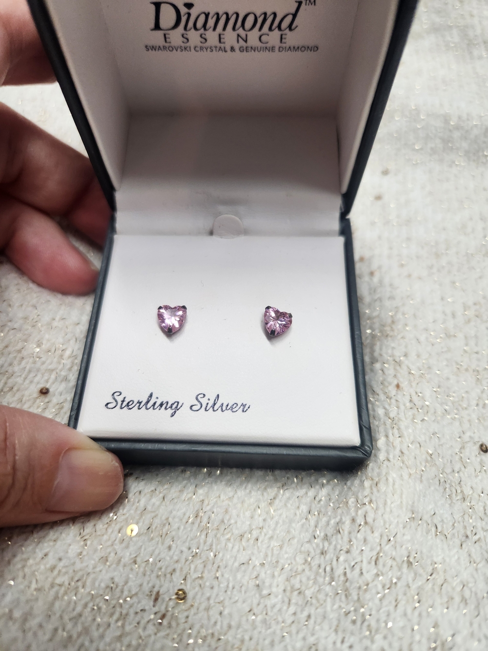 Sterling Silver Pink Heart Stud Earrings